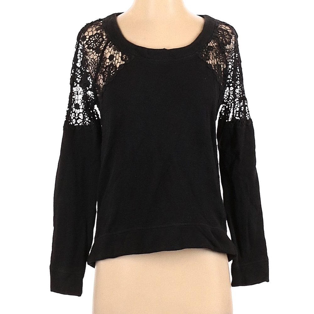 ❤️ 4 /$25 SALE! Pam & Gela Black Lace Sweatshirt Sz Petite XS Open Back Sweater - Picture 1 of 10